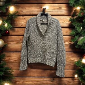 Woolworths Women’s Gray Speckled Bouclé Wool Cardigan Chunky Knit One Button, M